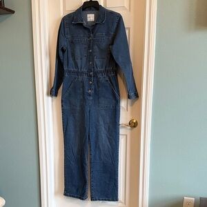 Celebrity Pink Denim Button-Up Jumpsuit